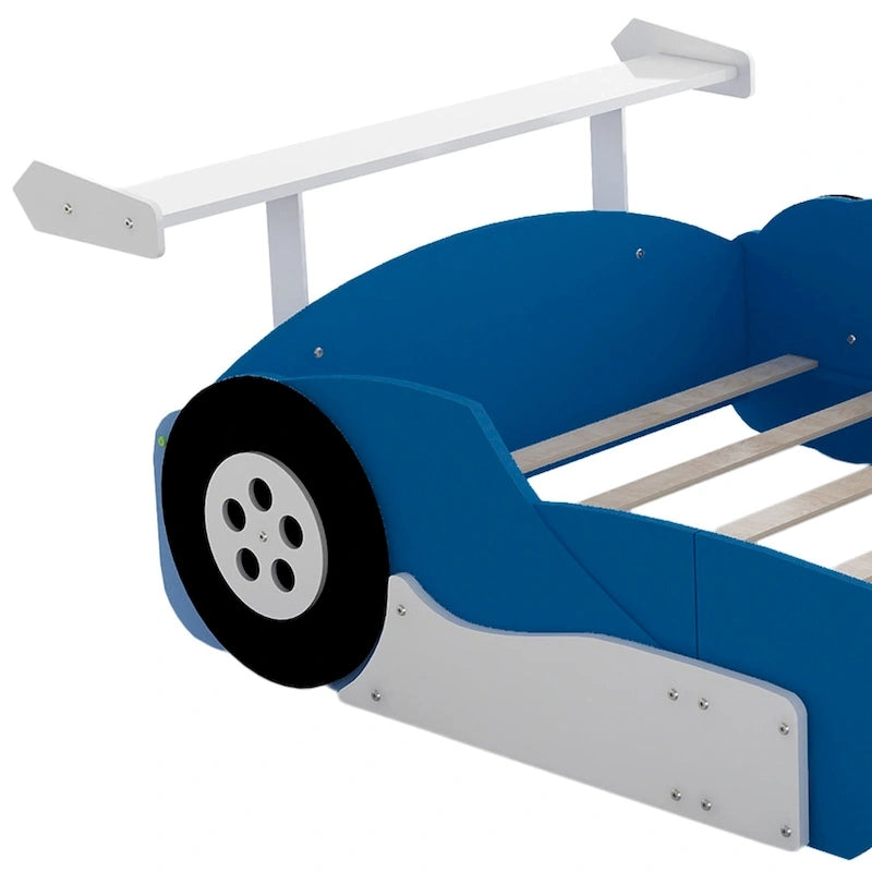 Struttura letto per bambini in stile auto da corsa, colore rosso/blu/nero, con sponda di protezione, misura matrimoniale, per 1 persona