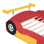 Struttura letto per bambini in stile auto da corsa, colore rosso/blu/nero, con sponda di protezione, misura matrimoniale, per 1 persona
