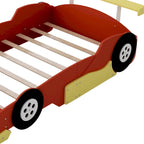 Struttura letto per bambini in stile auto da corsa, colore rosso/blu/nero, con sponda di protezione, misura matrimoniale, per 1 persona