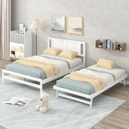 Letto a piattaforma bianco matrimoniale+singolo con letto estraibile regolabile – 2 posti letto
