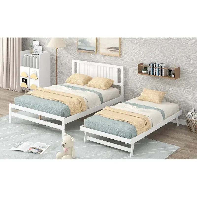 Letto a piattaforma bianco matrimoniale+singolo con letto estraibile regolabile – 2 posti letto