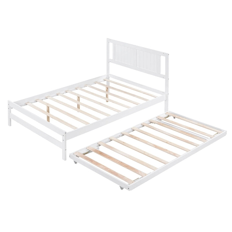 Letto a piattaforma bianco matrimoniale+singolo con letto estraibile regolabile – 2 posti letto
