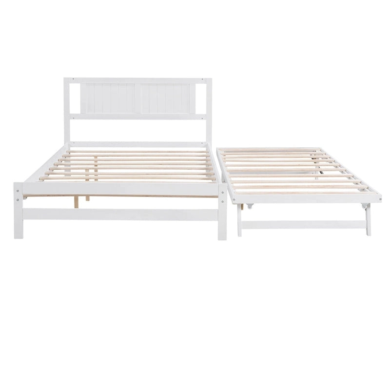Letto a piattaforma bianco matrimoniale+singolo con letto estraibile regolabile – 2 posti letto