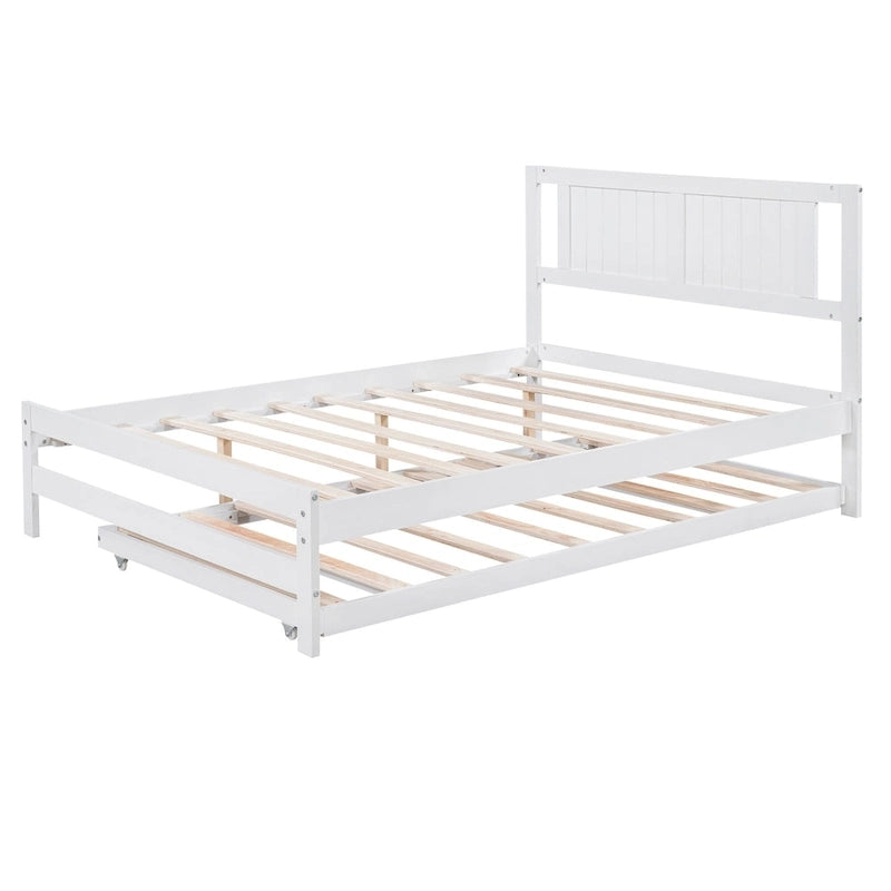 Letto a piattaforma bianco matrimoniale+singolo con letto estraibile regolabile – 2 posti letto