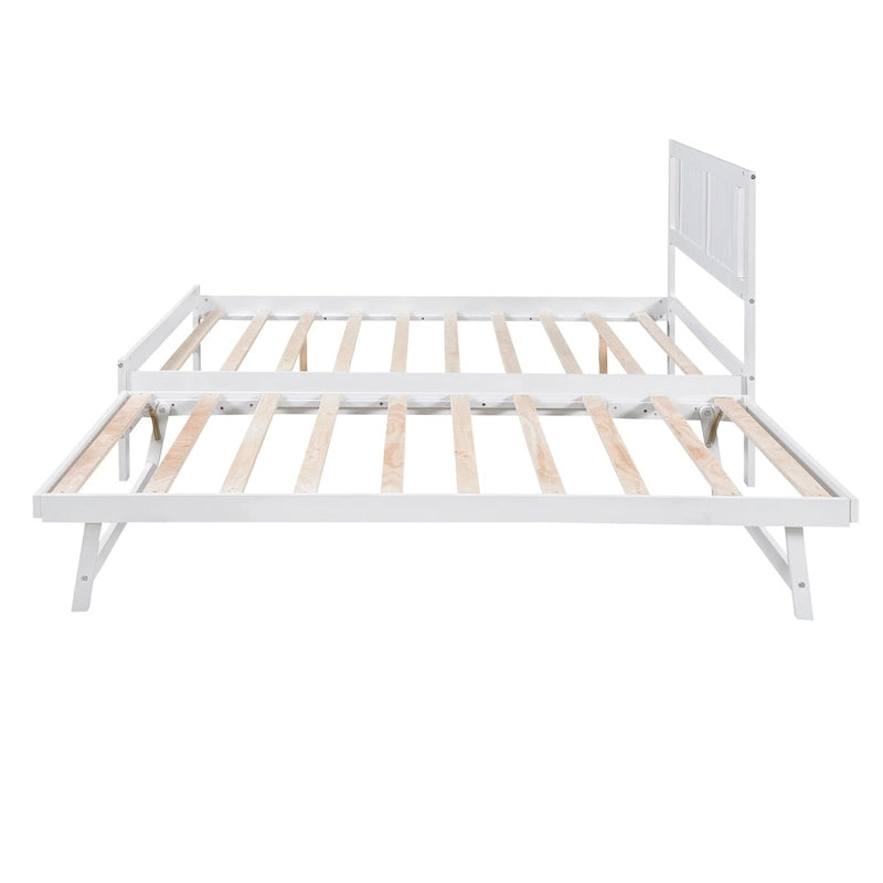 Letto a piattaforma bianco matrimoniale+singolo con letto estraibile regolabile – 2 posti letto