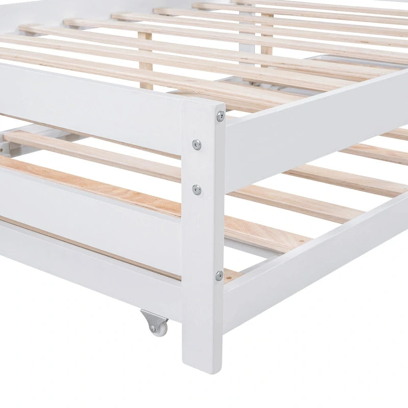 Letto a piattaforma bianco matrimoniale+singolo con letto estraibile regolabile – 2 posti letto