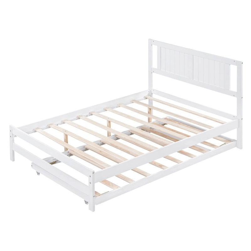 Letto a piattaforma bianco matrimoniale+singolo con letto estraibile regolabile – 2 posti letto
