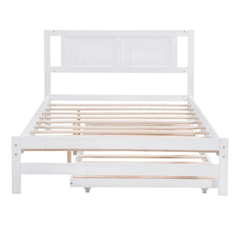 Letto a piattaforma bianco matrimoniale+singolo con letto estraibile regolabile – 2 posti letto