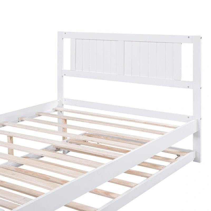 Letto a piattaforma bianco matrimoniale+singolo con letto estraibile regolabile – 2 posti letto