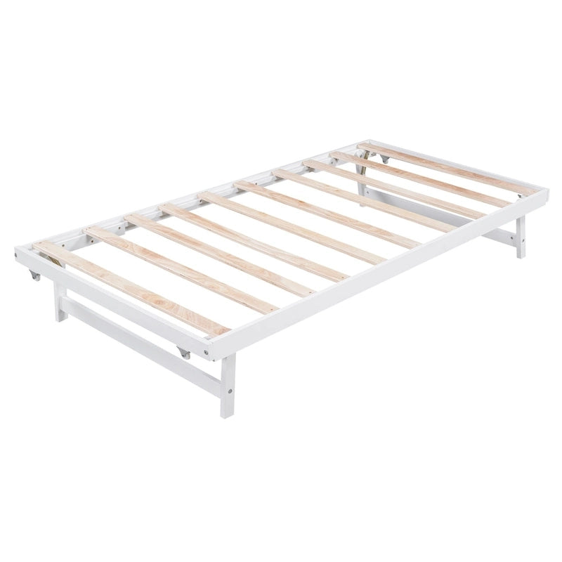 Letto a piattaforma bianco matrimoniale+singolo con letto estraibile regolabile – 2 posti letto