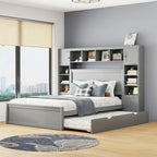 Letto matrimoniale Queen grigio con cassetti portaoggetti, ripiani e prese incorporate – Per 2 persone