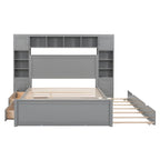 Letto matrimoniale Queen grigio con cassetti portaoggetti, ripiani e prese incorporate – Per 2 persone