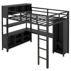 Letto a soppalco in metallo nero/bianco sporco con scrivania a L e armadio, singolo, 1 persona