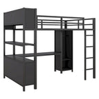 Letto a soppalco in metallo nero/bianco sporco con scrivania a L e armadio, singolo, 1 persona