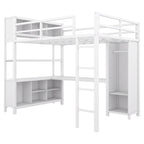 Letto a soppalco in metallo nero/bianco sporco con scrivania a L e armadio, singolo, 1 persona