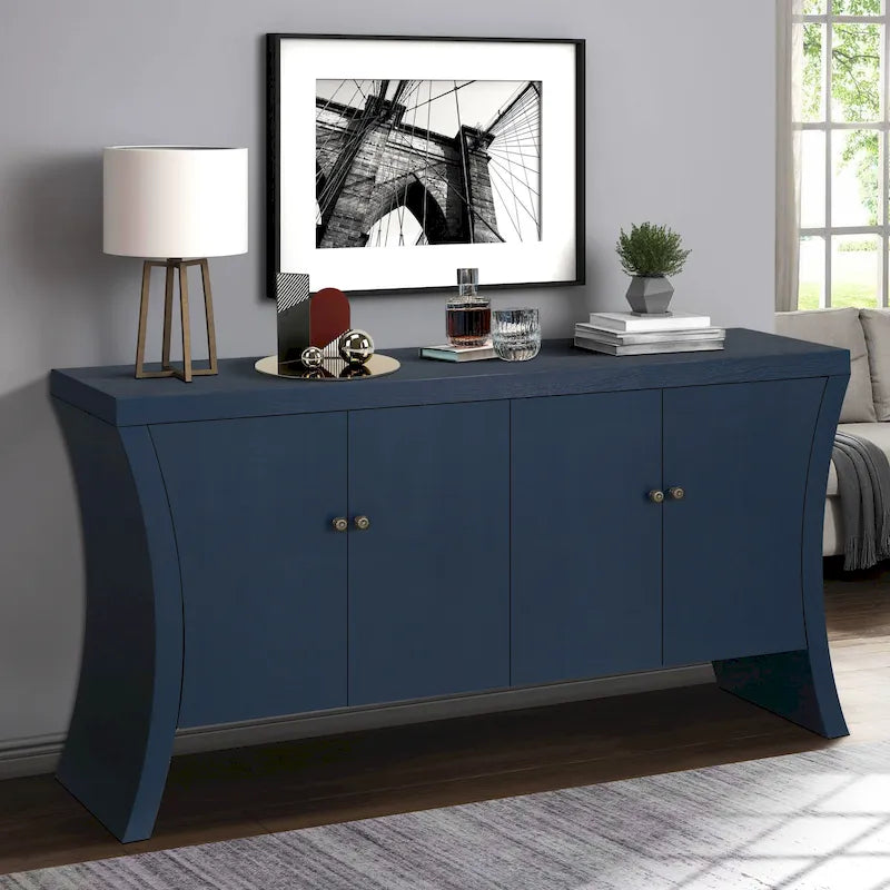 Madia a 4 Ante Moderna – Nera / Blu Notte / Bianca, Ideale per 1 Famiglia