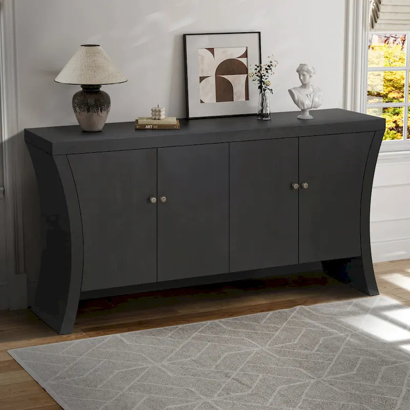 Madia a 4 Ante Moderna – Nera / Blu Notte / Bianca, Ideale per 1 Famiglia