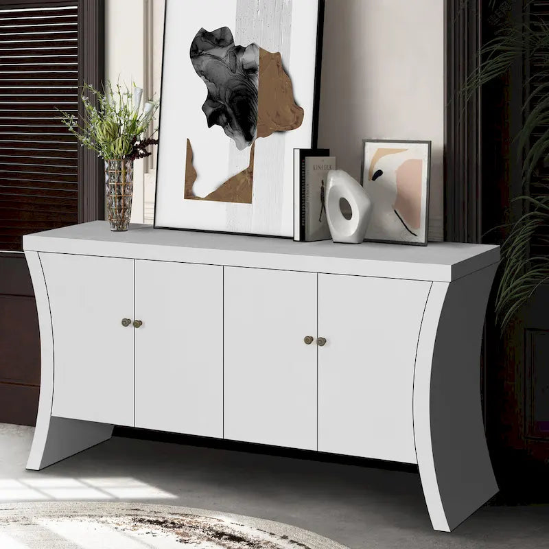 Madia a 4 Ante Moderna – Nera / Blu Notte / Bianca, Ideale per 1 Famiglia