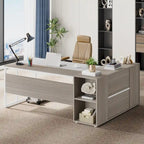 Scrivania a L con armadietto e ripiani, per 2 persone, 180 cm | Grigio/Nero, Marrone, Nero