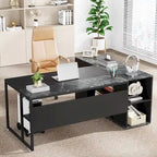 Scrivania a L con armadietto e ripiani, per 2 persone, 180 cm | Grigio/Nero, Marrone, Nero