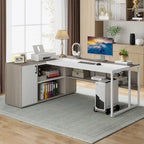 Scrivania a L con armadietto e ripiani, per 2 persone, 180 cm | Grigio/Nero, Marrone, Nero