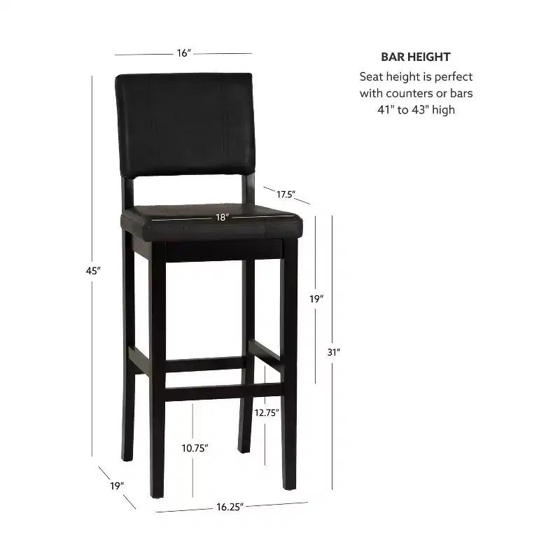 Tabouret de bar en similicuir noir, sans accoudoirs, dossier mi-hauteur, 1 place