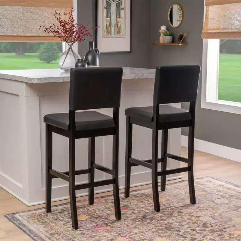 Tabouret de bar en similicuir noir, sans accoudoirs, dossier mi-hauteur, 1 place