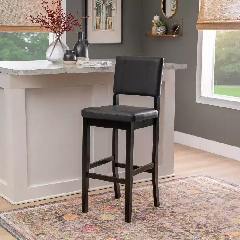Tabouret de bar en similicuir noir, sans accoudoirs, dossier mi-hauteur, 1 place