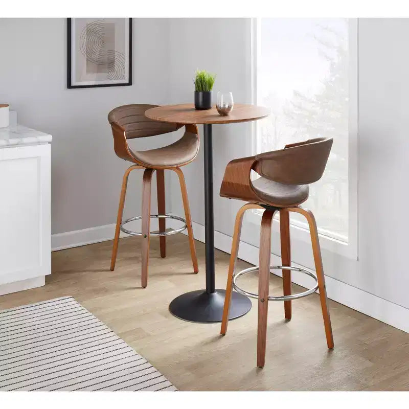 Tabouret de bar pivotant mi-dossier en similicuir espresso, lot de 2