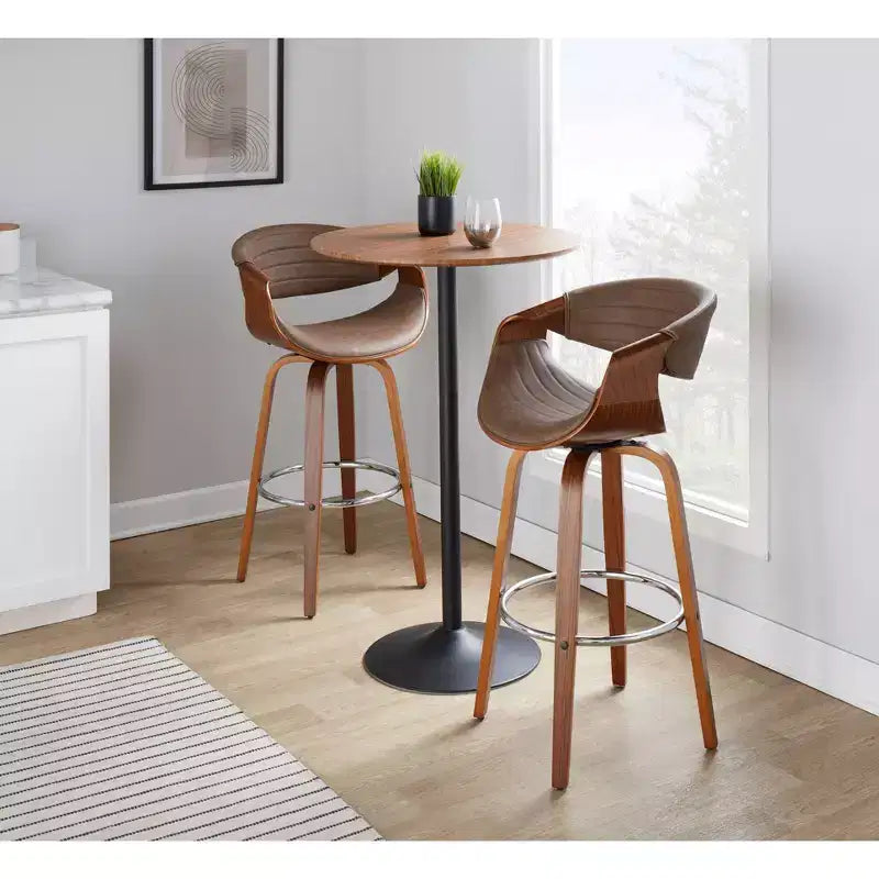 Tabouret de bar pivotant mi-dossier en similicuir espresso, lot de 2