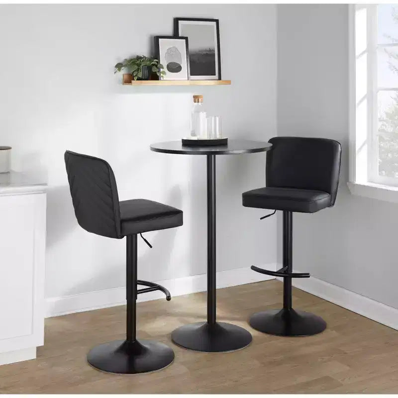 Tabouret de bar réglable en similicuir noir, lot de 2