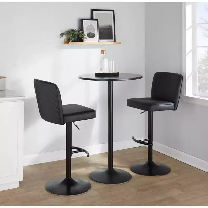 Tabouret de bar réglable en similicuir noir, lot de 2