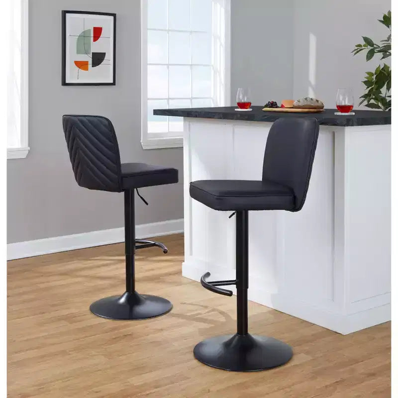 Tabouret de bar réglable en similicuir noir, lot de 2