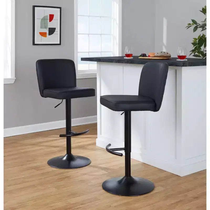 Tabouret de bar réglable en similicuir noir, lot de 2