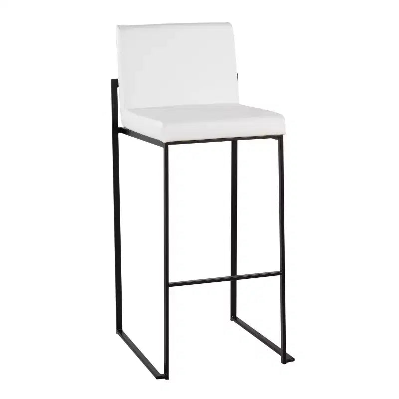 Tabouret de bar mi-dossier en similicuir blanc, structure en acier noir, lot de 3