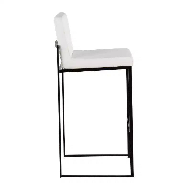 Tabouret de bar mi-dossier en similicuir blanc, structure en acier noir, lot de 3