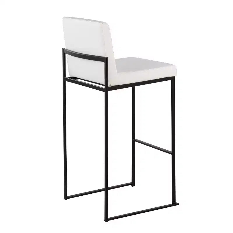 Tabouret de bar mi-dossier en similicuir blanc, structure en acier noir, lot de 3