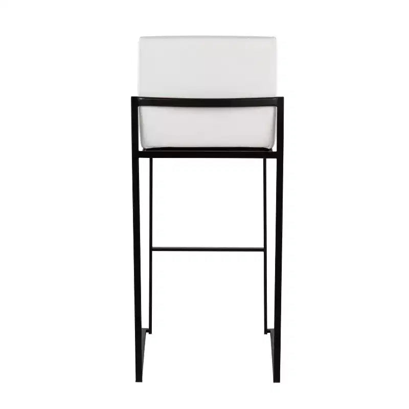 Tabouret de bar mi-dossier en similicuir blanc, structure en acier noir, lot de 3
