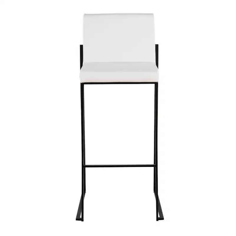 Tabouret de bar mi-dossier en similicuir blanc, structure en acier noir, lot de 3