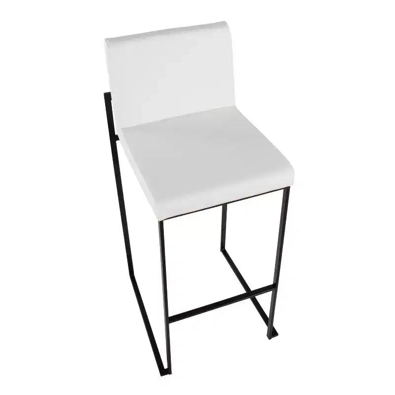 Tabouret de bar mi-dossier en similicuir blanc, structure en acier noir, lot de 3
