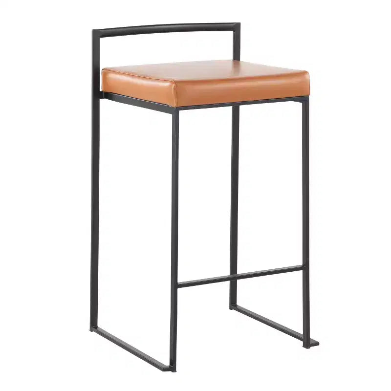 Tabourets de comptoir en métal noir et similicuir camel, lot de 3