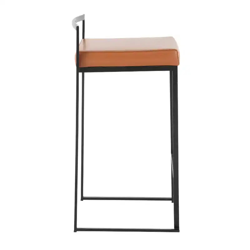 Tabourets de comptoir en métal noir et similicuir camel, lot de 3