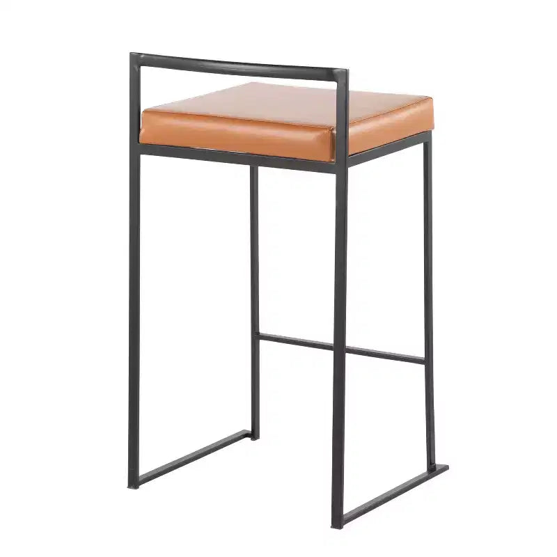 Tabourets de comptoir en métal noir et similicuir camel, lot de 3