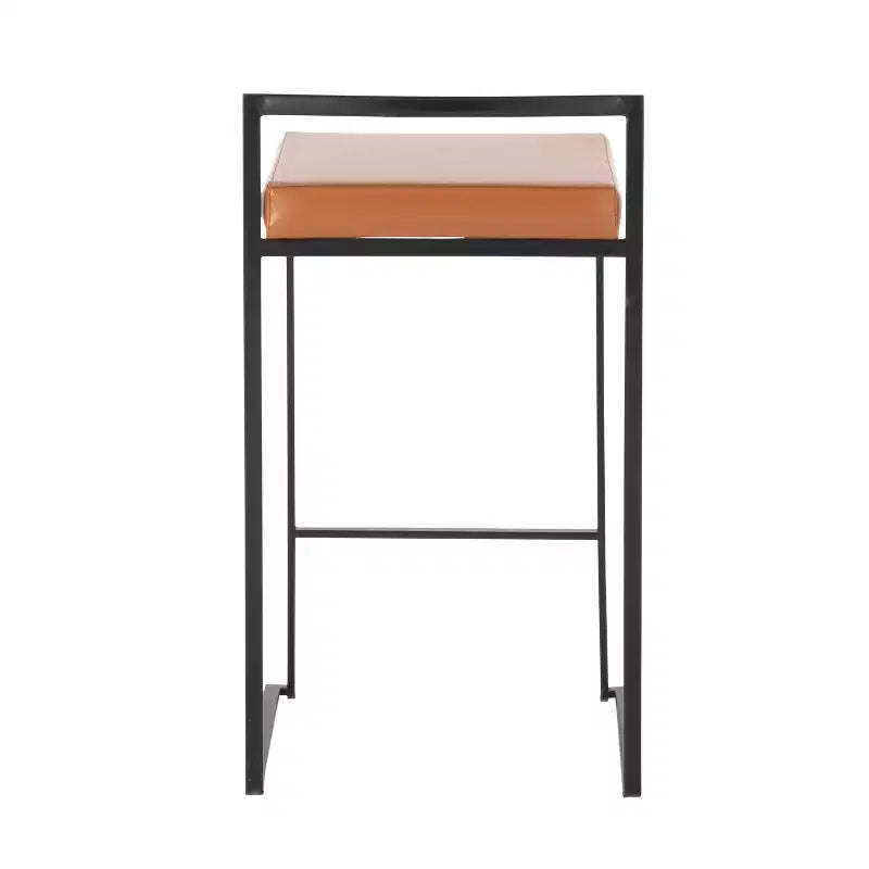 Tabourets de comptoir en métal noir et similicuir camel, lot de 3