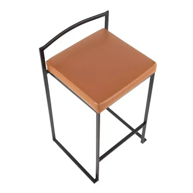 Tabourets de comptoir en métal noir et similicuir camel, lot de 3