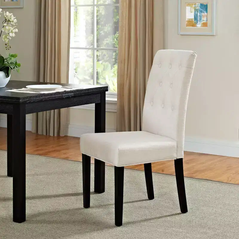 Chaise de salle à manger sans accoudoirs, rembourrée, beige, 1 place