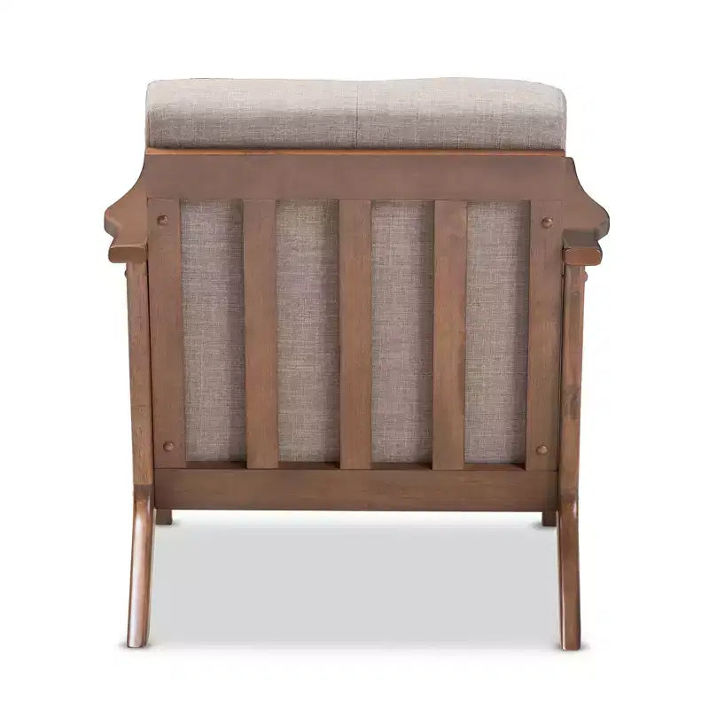 Fauteuil capitonné gris clair, finition noyer, 1 place