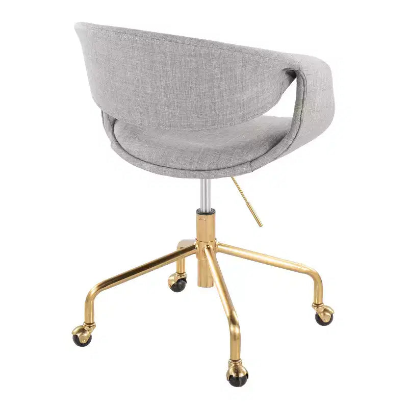 Fauteuil de travail en tissu gris, piètement doré 4 branches, une place