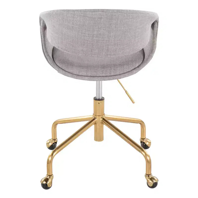 Fauteuil de travail en tissu gris, piètement doré 4 branches, une place