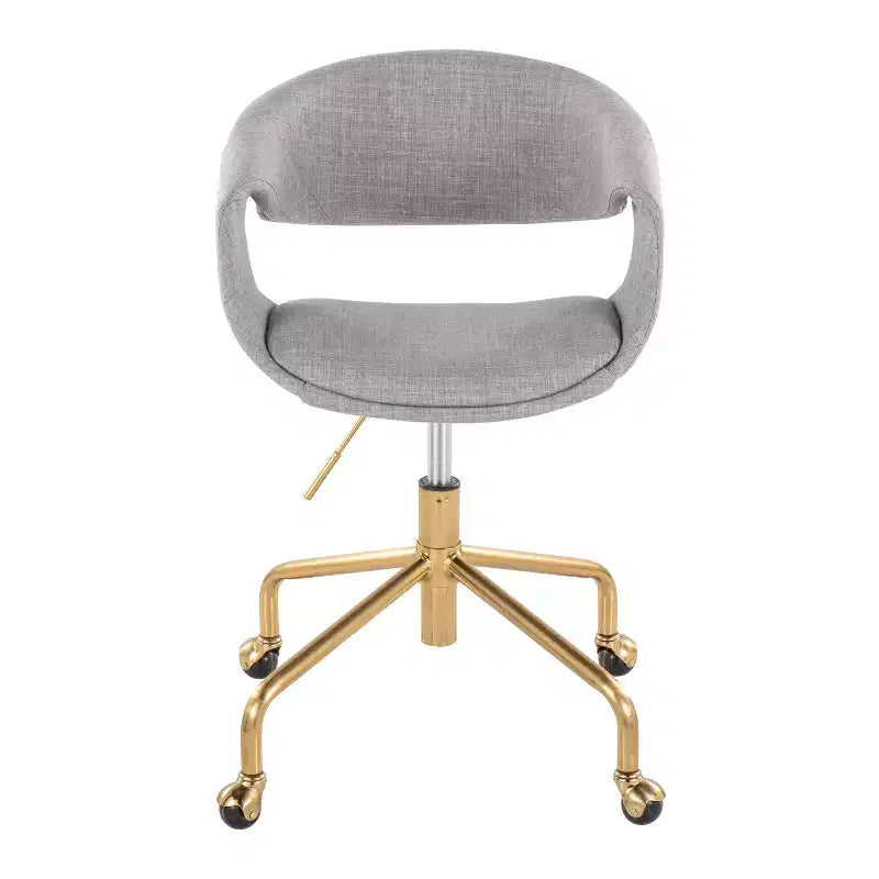 Fauteuil de travail en tissu gris, piètement doré 4 branches, une place